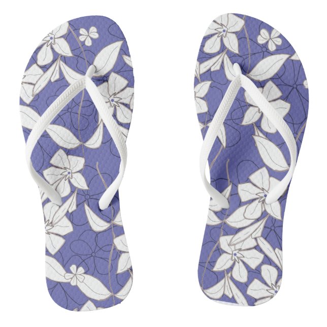 White Flowers on Periwinkle Thongs (Footbed)