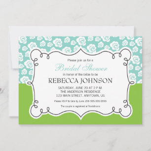 White Flowers on Teal & Green Bridal Shower Invitation