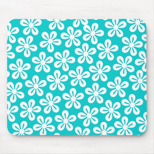 White Flowers On Turquoise Mousepad (Front)