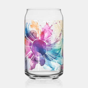 White Flowers on Watercolor Splashes Set Can Glass