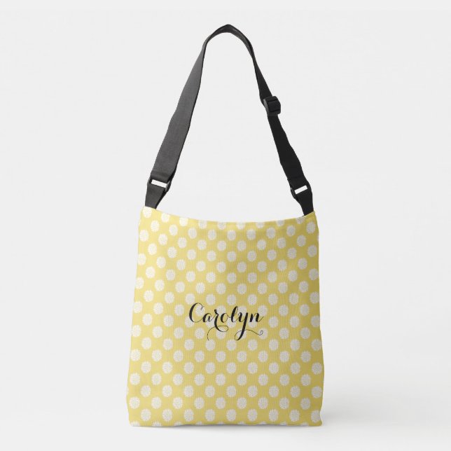 White Flowers on Yellow Add Name Customised Bag (Front)