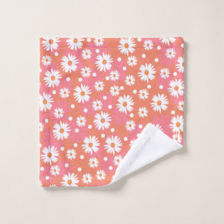 White flowers - orange field bath towel set