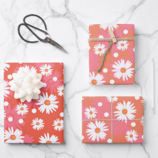 White flowers - orange field wrapping paper sheets