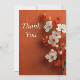 White Flowers Orange Textured Paper Thank You Card