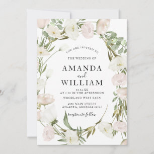 White Flowers Pampas Grass Greenery Succulent  Invitation