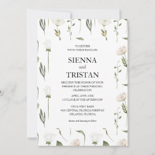 White Flowers Pampas Grass Greenery Succulent Invitation