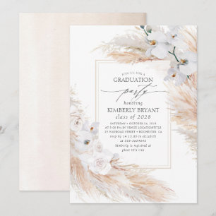 White Flowers Pampas Grass Southern Graduation Invitation
