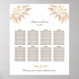 White Flowers Pampas Grass Wedding Seating Chart