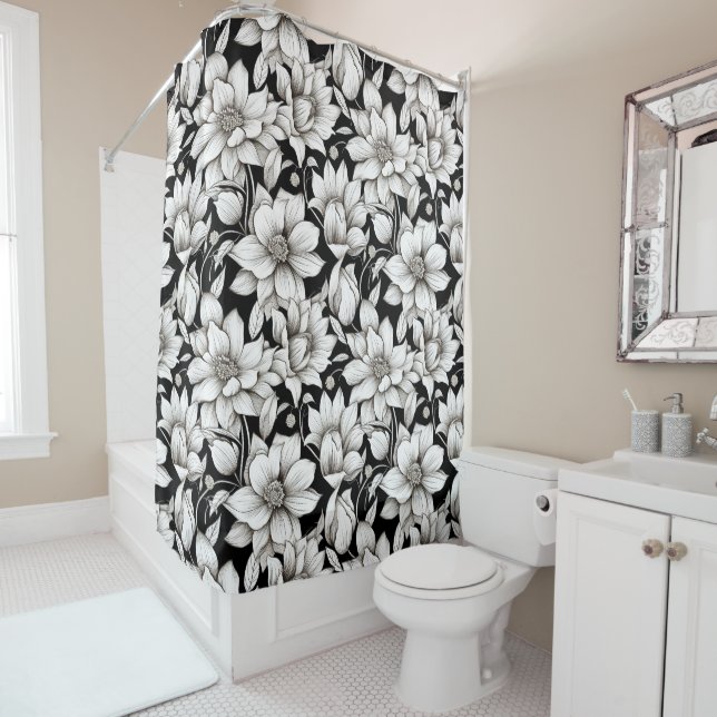 White Flowers Pattern  Shower Curtain (In Situ)