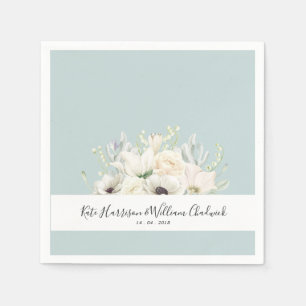 White Flowers  Personalised Wedding Paper Napkin
