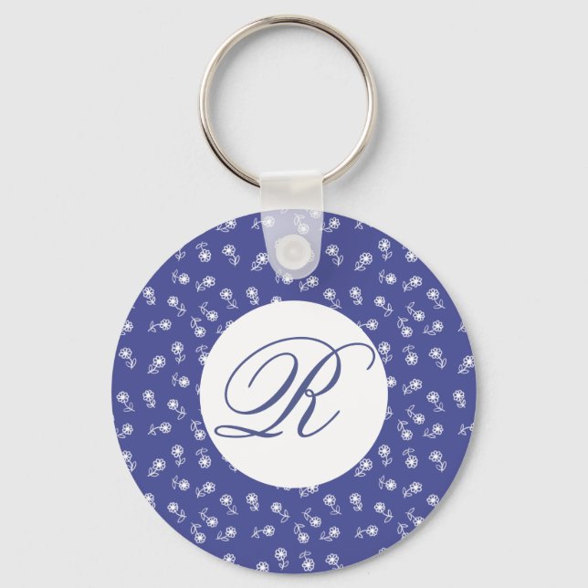 white flowers personalized key ring (Front)