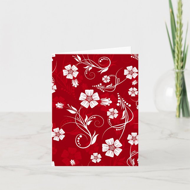 White Flowers Red Background Card (Creator Uploaded)