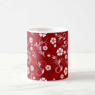 White Flowers Red Background Coffee Mug