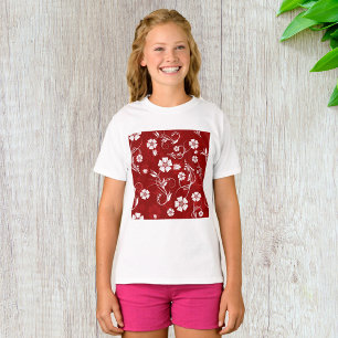 White Flowers Red Background T-Shirt