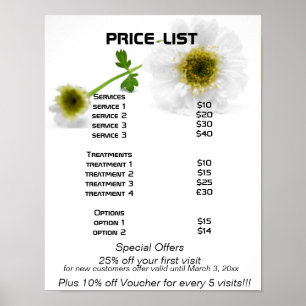 White flowers  Reiki zen price list Poster