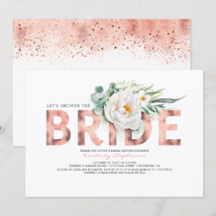White Flowers Rose Gold and Greenery Bridal Shower Invitation