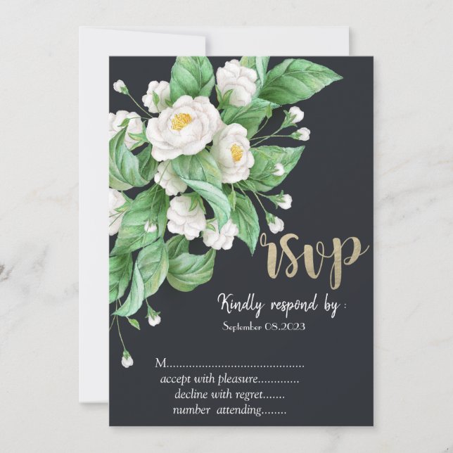 White Flowers RSVP   Invitation (Front)