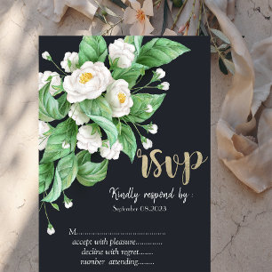 White Flowers RSVP   Invitation