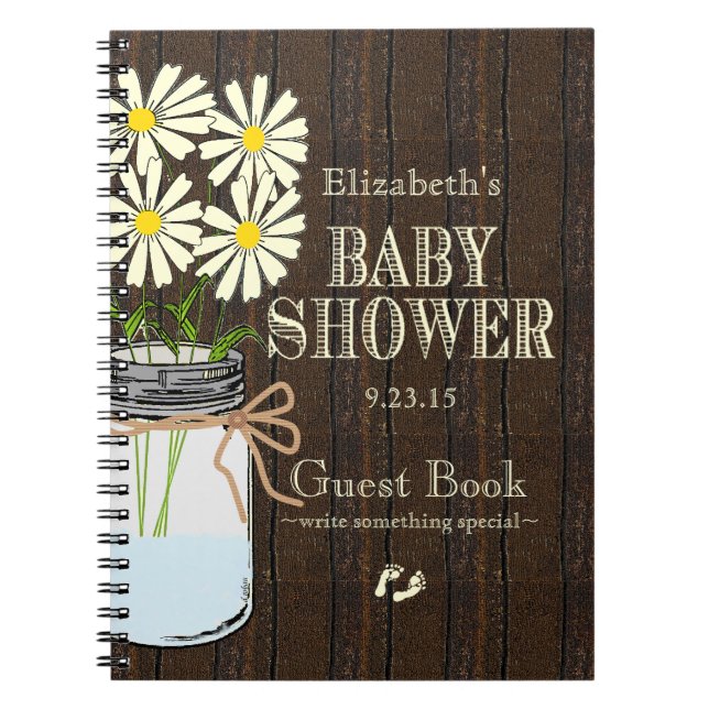 White Flowers Rustic Country Baby Shower GuestBook Notebook (Front)