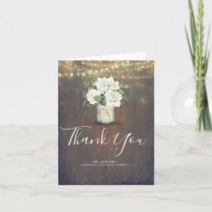 White Flowers Rustic Country Wedding Thank You Card