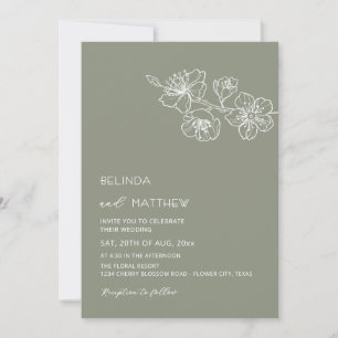 White Flowers Sage Green Casual Wedding Invitation