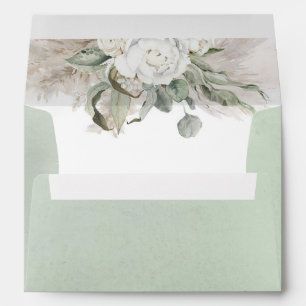 White Flowers Sage Greenery Pampas Grass Boho Envelope