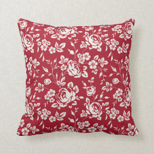 White flowers silhouette on red background. Seamle Cushion