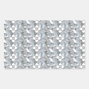 White Flowers Silver String Art NVN171 NavinJOSHI Rectangular Sticker