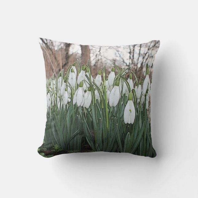 White flowers, spring snowdrops cushion (Front)