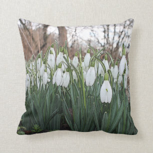 White flowers, spring snowdrops cushion