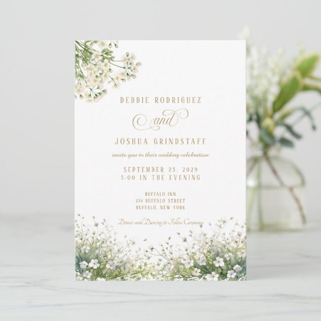 White Flowers Spring Wedding Invitation  (Standing Front)