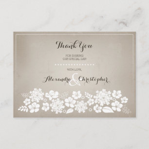 White Flowers Vintage Ivory Background Thank You Card