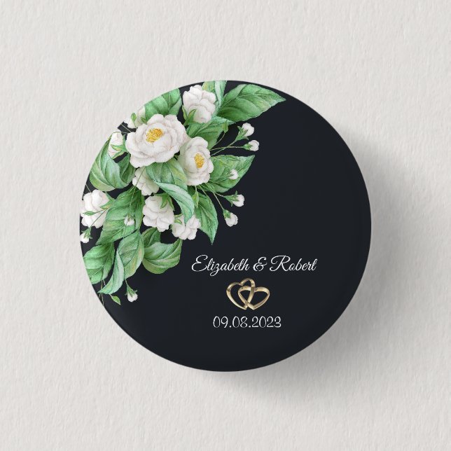 White Flowers Wedding 3 Cm Round Badge (Front)