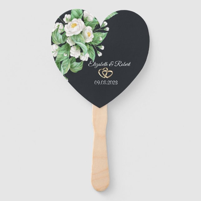 White Flowers Wedding Hand Fan (Front)