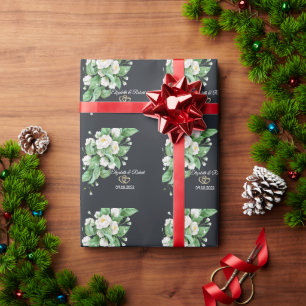 White Flowers Wedding Wrapping Paper