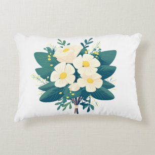 White Flowers - White Flowers with Green Leaves Decorative Cushion