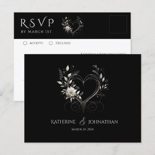 White Flowers with a Heart-RSVP-Wedding- Postcard
