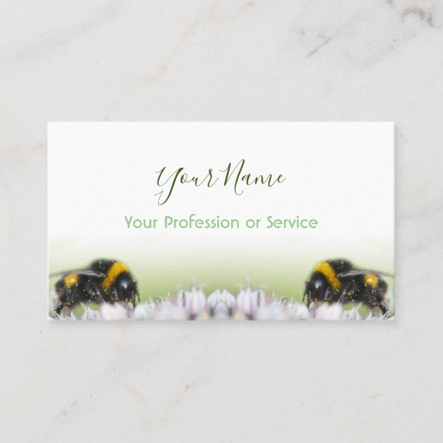 White flowers with bumblebee vanishes to white! business card (Front)