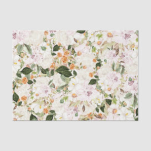 White Flowers with Green Leaves Tissue Paper