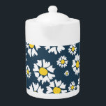 White flowers, yellow centre, on blue background<br><div class="desc">These are bright,  cheerful white with yellow flowers on a navy blue background.</div>