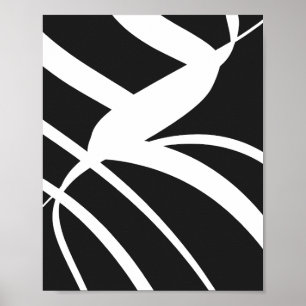 White Flowing Curves on a Black Background Poster