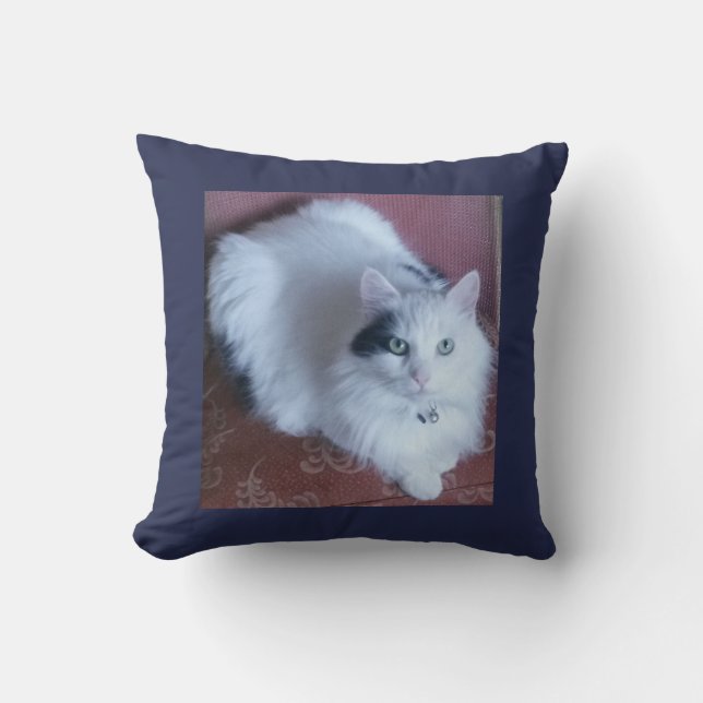 White fluffy cat cuddly long haired cute sofa cushion (Front)