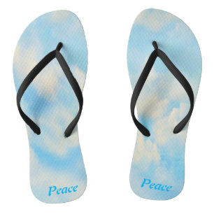 White fluffy clouds on azure sky flip flops