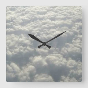 WHITE FLUFFY CLOUDS SQUARE WALL CLOCK