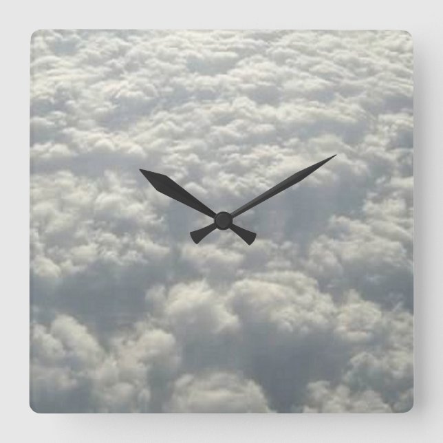 WHITE FLUFFY CLOUDS SQUARE WALL CLOCK (Front)