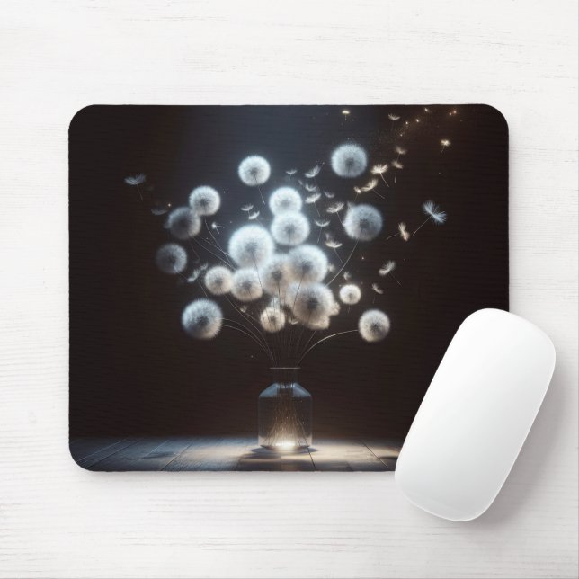 White Fluffy Dandelion Bouquet Mouse Pad (With Mouse)