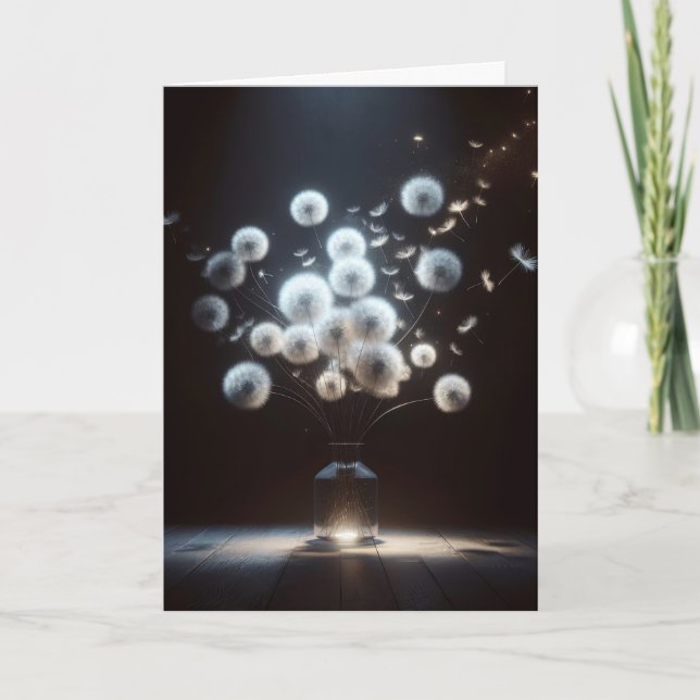 White Fluffy Dandelions Card (Front)