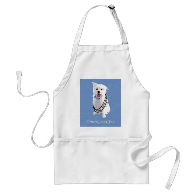 White Fluffy Dog - Peace Joy Love - Holiday Standard Apron (Front)