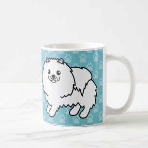White Fluffy Pomeranian Dogs On Blue Coffee Mug