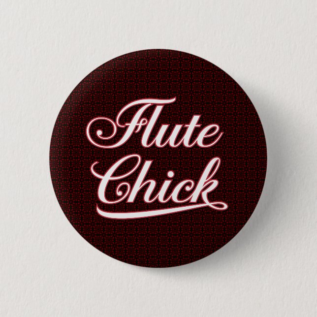 White Flute Chick Script 6 Cm Round Badge (Front)
